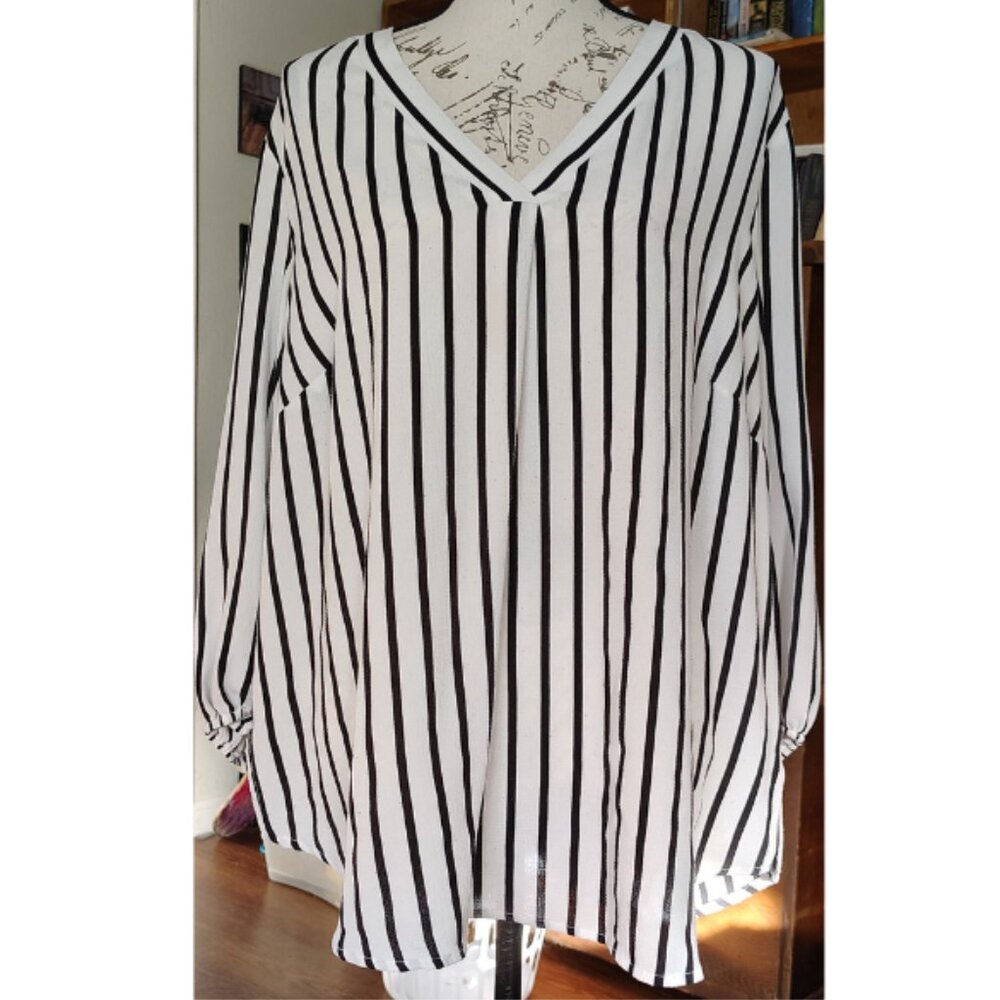 Adrianna Papell Striped Plus Size Blouse 1X - Nautical Coastal Preppy‎ Work Wear